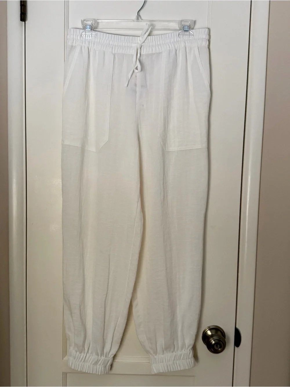 Zara Women’s White Drawstring Linen-Blend Jogger Pants